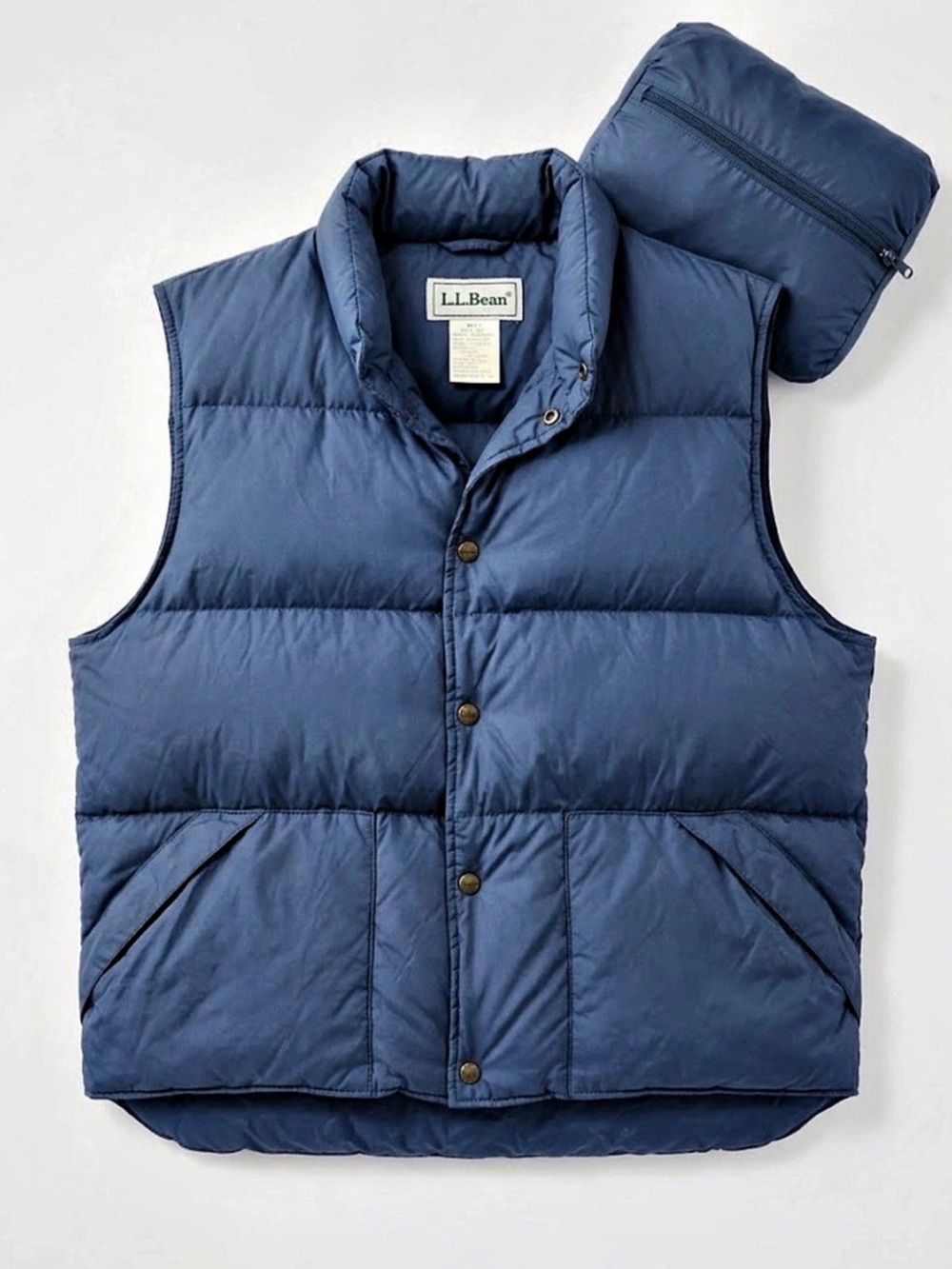 Vintage L.L. Bean Goose Down Puffer Vest Mens L Blue Packable Outdoor Gorpcore